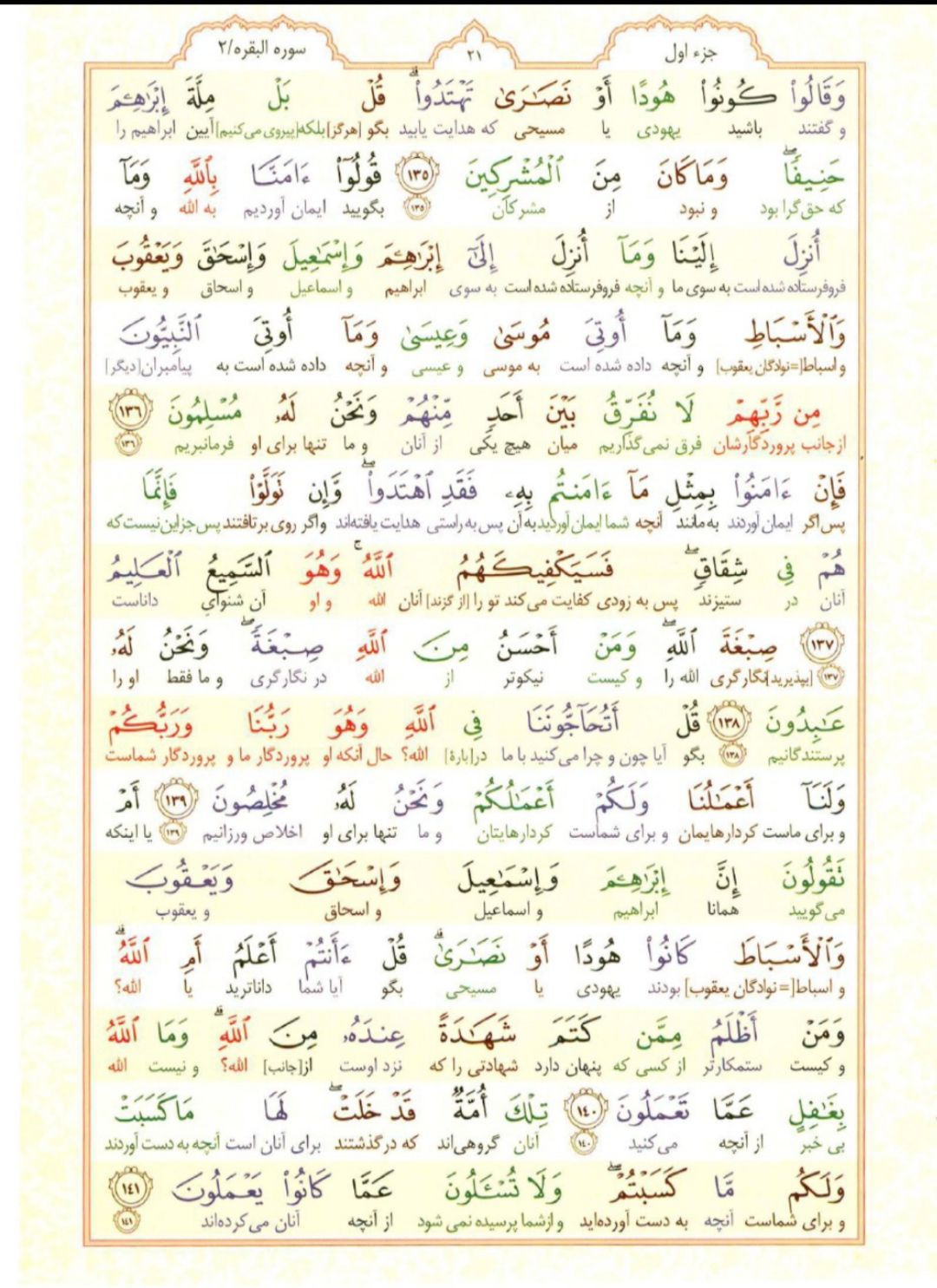 سوره بقره؛ آیه ۱۳۵ تا ۱۴۱